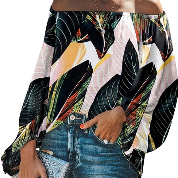 ⭐HP⭐ Botanical Leaf Print Off The Shoulder Blouse - Picture 4 of 10